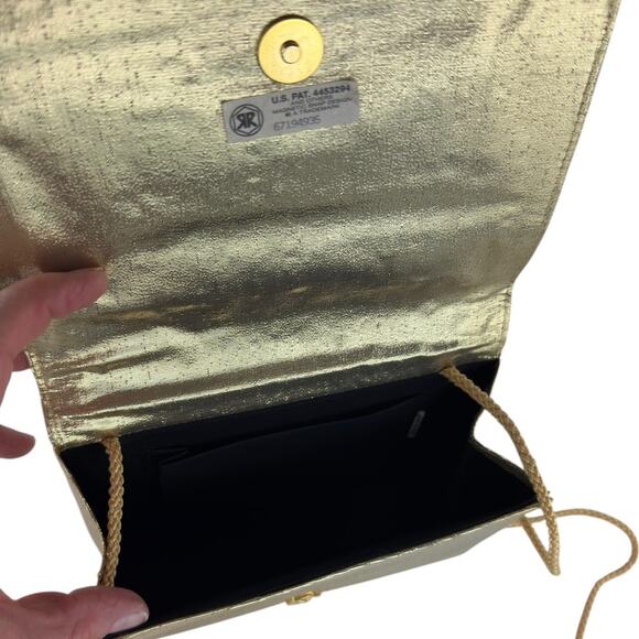 Textured Gold Metallic Evening Clutch Purse with Rope Shoulder Strap Retro Party - Picture 3 of 16